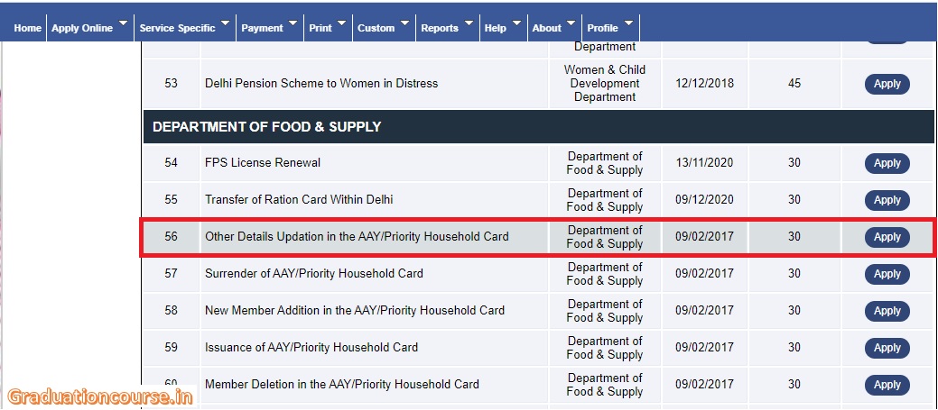 Online correction in Delhi ration card
